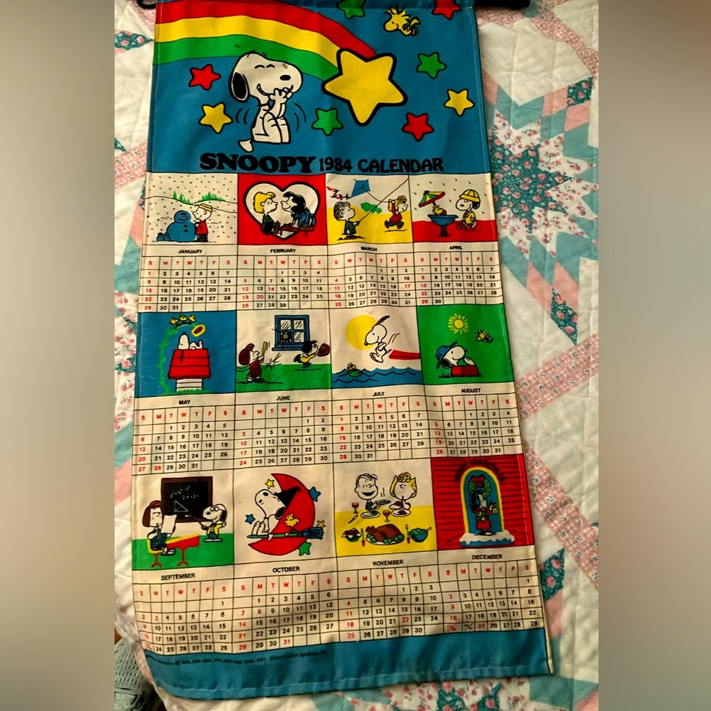 Vintage 1984 Charlie Brown hanging fabric calendar
